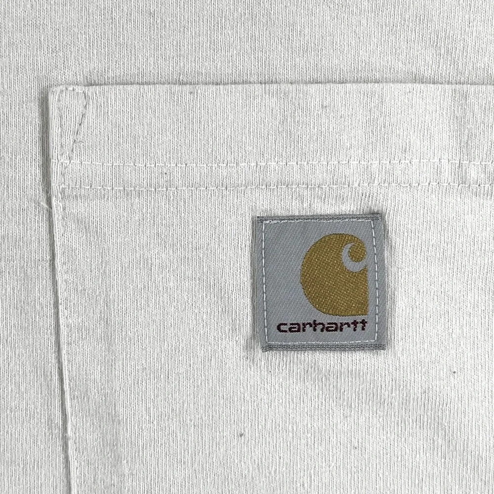 Carhartt Long Sleeve Pocket Shirt Mens XL Loose Fit Graphic Logo Cream Workwear